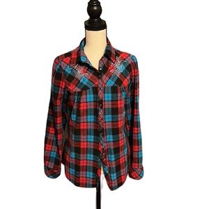 💜💜 COWGIRL UP Lightweight Cotton SnapUp Plaid Long Sleeved Top Size M